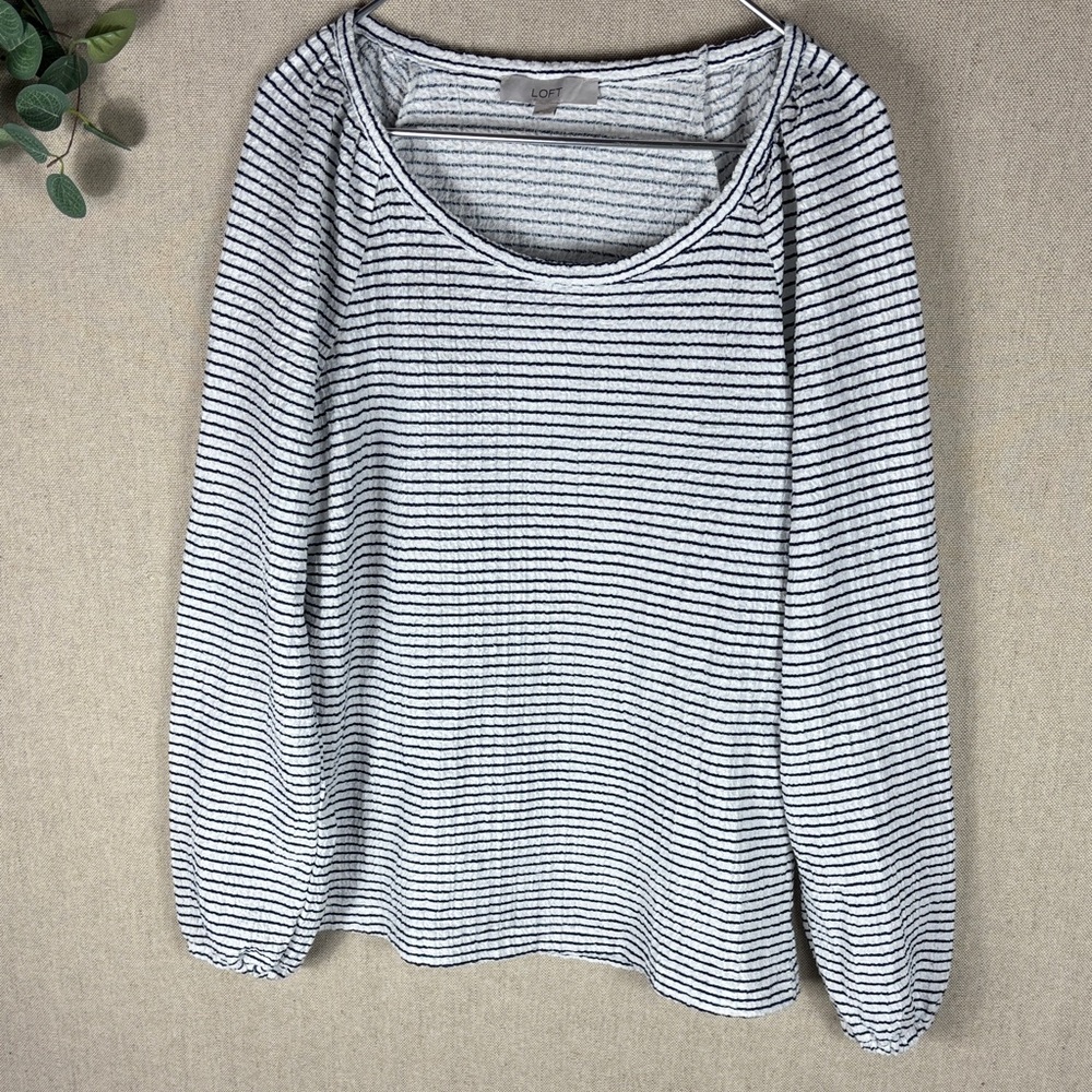 Loft navy blue -White Striped Long Sleeve Top Medium - Picture 6 of 8
